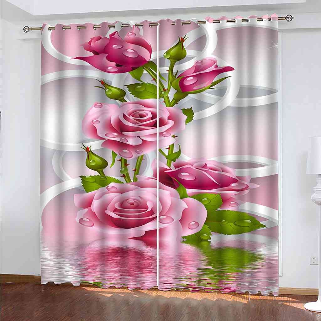 Rideau occultant enfant motif rose 140x160 cm pour chambre et salon