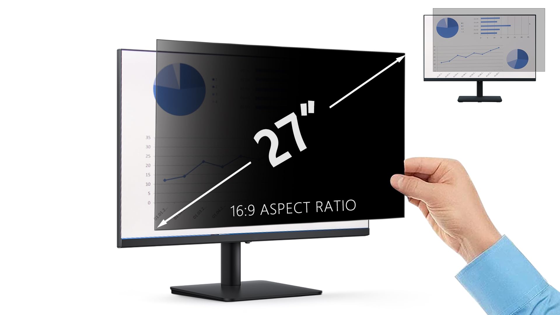 Filtr prywatności 27" do laptopa / monitora komputerowego o współczynniku proporcji ekranu 16:9, ochrona przed zarysowaniami, ochrona przed oślepianiem, ochrona przed zabrudzeniami, ochrona