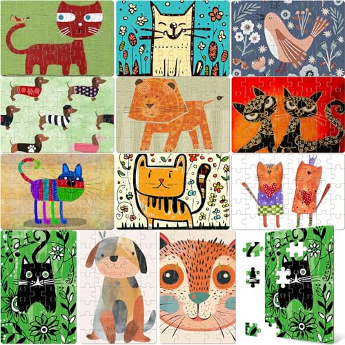 WinnerWhy 12 Pack Jigsaw Puzzles Bulk Set for Beginners 8 x 12 Inch 40 Pcs Cute Animal Puzzle with Completed Image Guide Cat Dog Bird for Family Game Night Relaxation Birthday Gift
