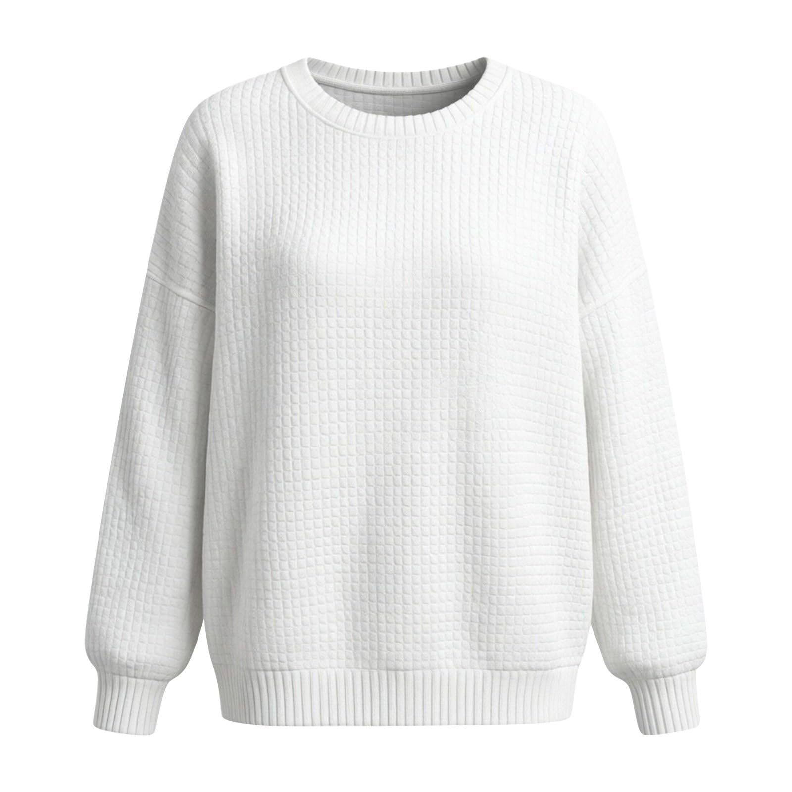Generico Waffle Maglia Casual Morbida a vestibilità Ampia Maglia Donna Autunnale Invernale per Tempo Libero