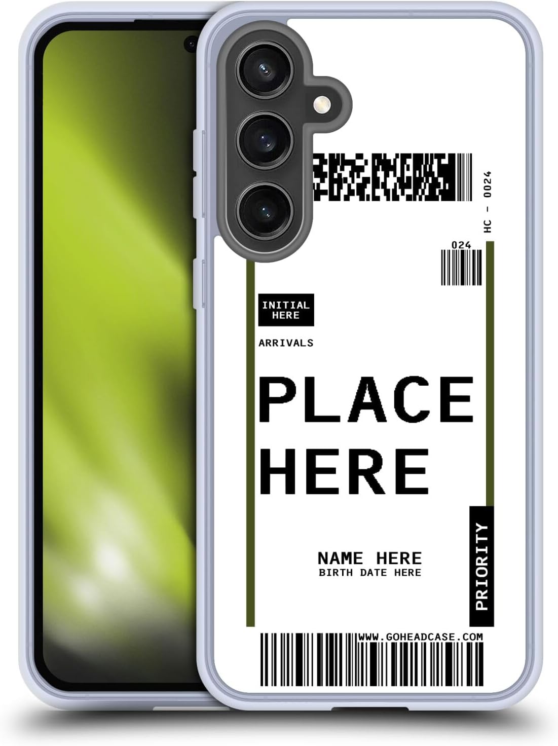 Custom Customized Personalized Luggage Tags Army Green Soft Gel Case [Military Grade Protection] Compatible with Samsung Galaxy S24 FE