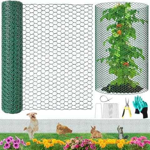 32.8ftx24In Plant Protectors from Animals,Plant Cages for Outdoor Plants,Wire Plant Protector Cage,Wire Plant Protector,Chicken Wire Cloche with Ground Stakes & Nylon Ties Protect Plants from Animals Cover