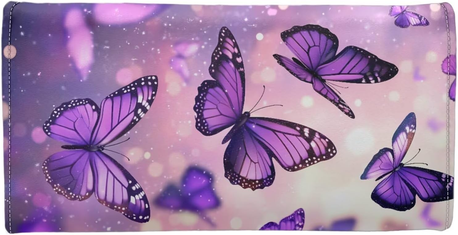 AFPANQZ Bling Butterflies Long Clutch Women Wallet Soft Leather Designer Trifold Multi Card Organizer Phone Holder Lady Purse Buckle Zipper Coin Pocket Pink - Image 2