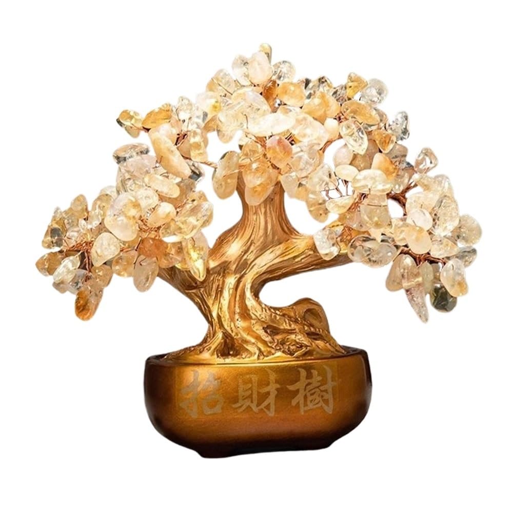 Home Decor Living Room Lucky Tree, Citrine Money, Indoor Crystal Fortune Office Decor Bonsai(Beige)