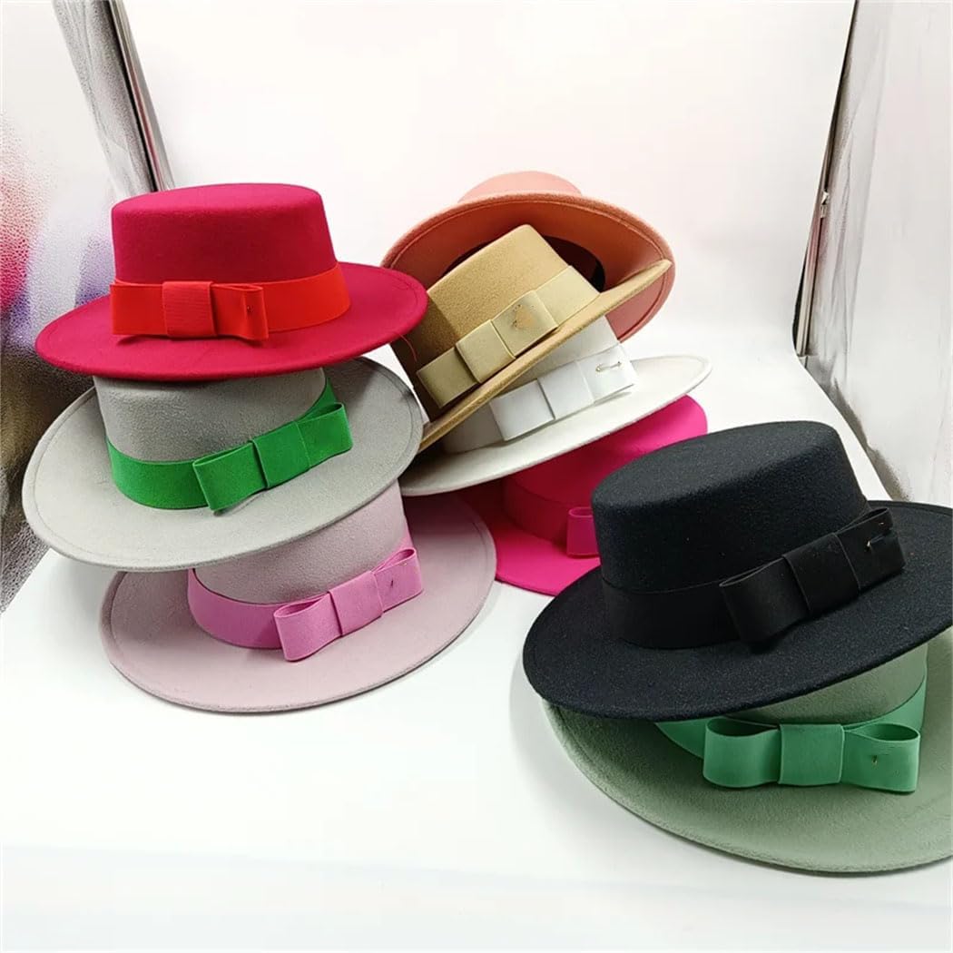 Women's Bow Tie Fedora Hat Jazz Style Round Bumpy Flat Top with Elastic Band Fashion