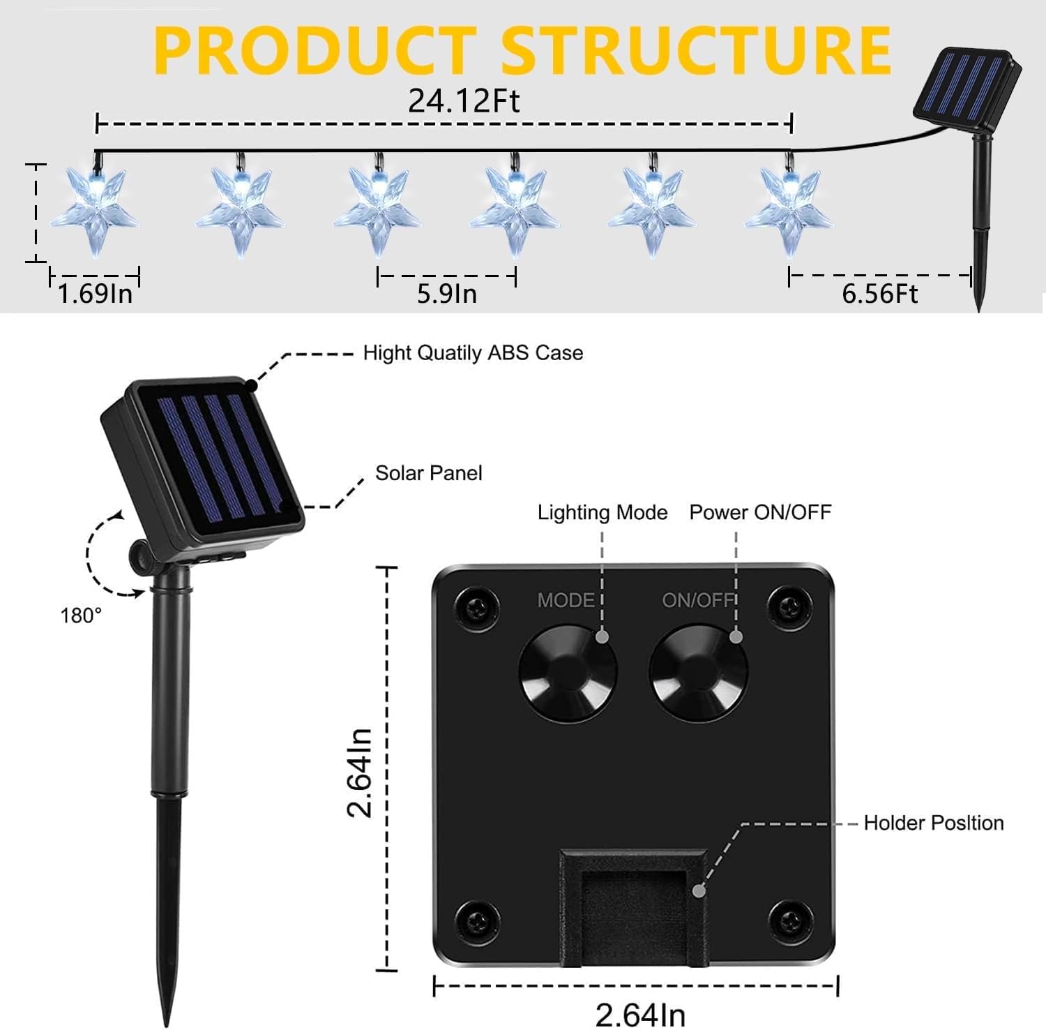 Solar Star Lights Outdoor - 50 LED Solar String Lights Outdoor Waterproof, 30.68ft Solar Powered Star String Lights, Warm White Twinkle Fairy Lights for Garden Fence Yard Decorations, 8 Modes