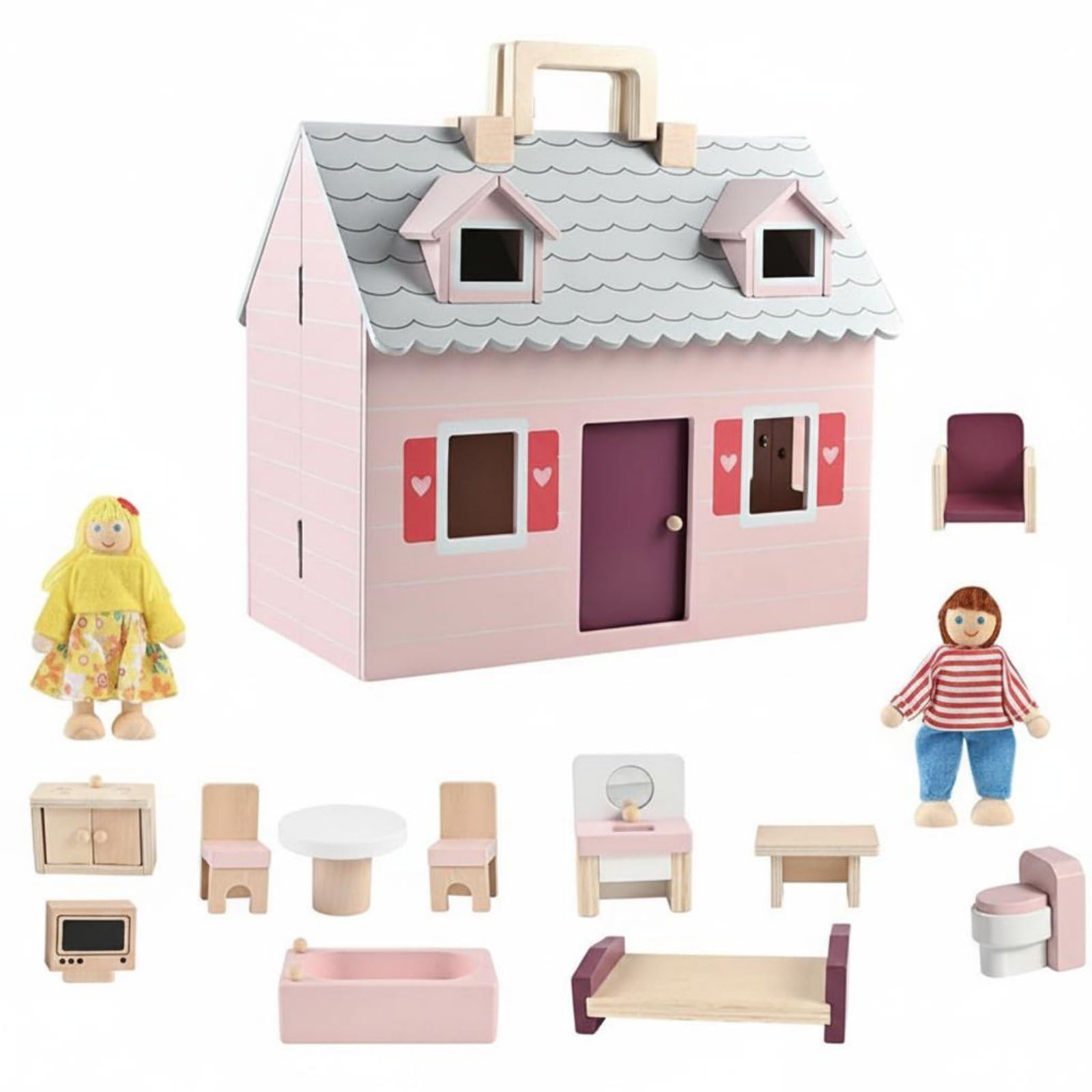 Casa Giocattolo Bambini Casa Bambola Mobili Personaggi Accessori Portatile Pieghevole Vernice a Maniglia Elastico per Porta Adatta a Viaggio Auto Nonni Festa Bambini