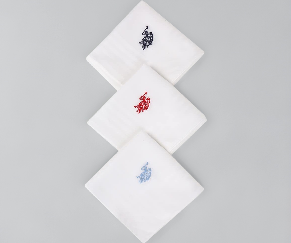 U.S. POLO ASSN. Pure Cotton Brand Logo Handkerchief - Pack Of 3