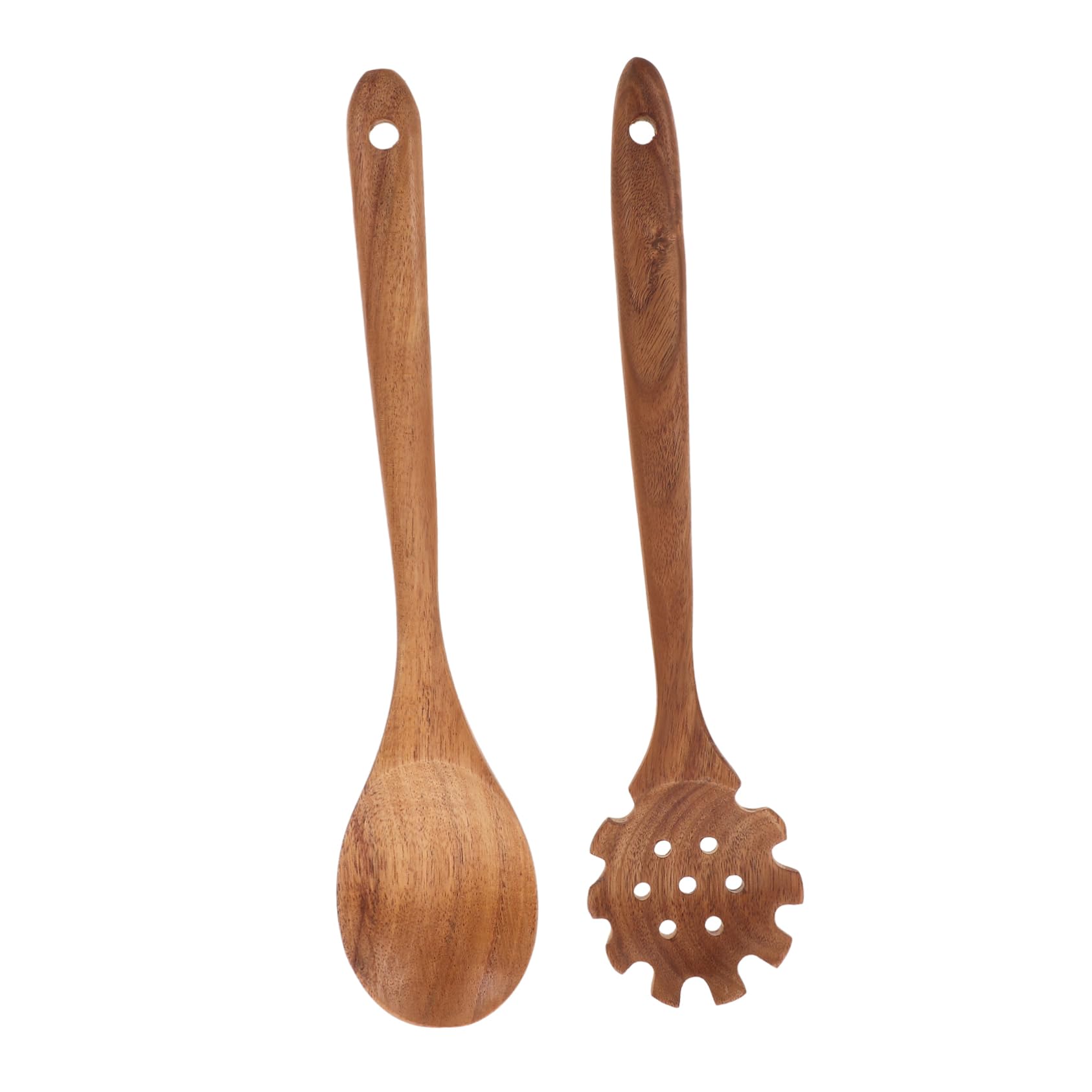 Ciieeo 8 Stk Nudellöffel mit langem Griff Schaumlöffel geschlitzter Nudellöffel Pfannenwender rostfrei küchenzubehör Kochlöffel im hängenden Design Küchenkochgeschirr Großblättrige Akazie