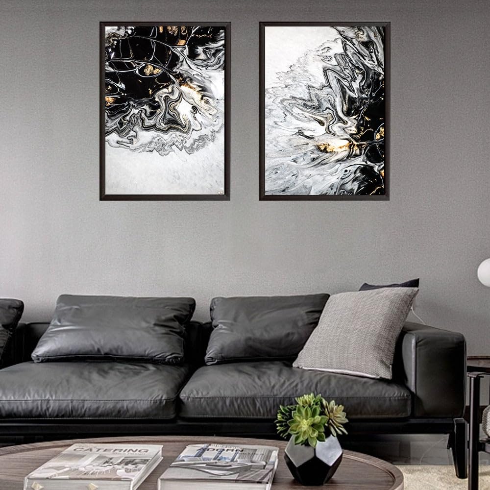 WBYZAC Set of 2-Canvas Print Painting Black and White Abstract Pattern Modern Simple Style Living Room Dining Room Entrance Bedroom Decor-40 * 60cm (No Frame)