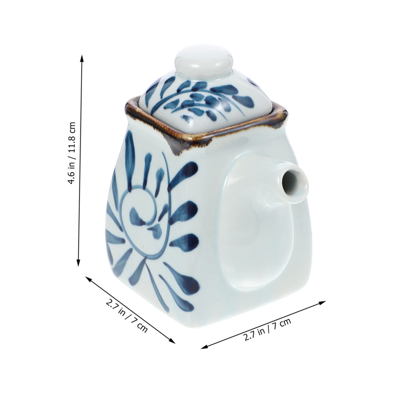 GRIRIW Style Ceramic Sauce Pot Lid Seasoning Storage Shoyu Dispenser Kitchen Seasoning Container