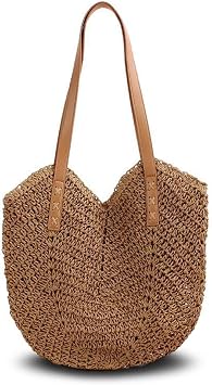 Pahajim Large Tote Bag with Zip Beach Bags for Women Straw Handbag Hand Woven Shoulder Bag for Travel, Holidays and Shopping