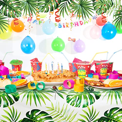 4 Pack Hawaiian Luau Tablecloth, 51" X 86" Tropical Palm Leaves Disposable Tablecloth Plastic Table Cover，Hawaii Aloha Waterproof Rectangular Table Cloths For Kids Jungle Birthday Party Decoration #TOP7