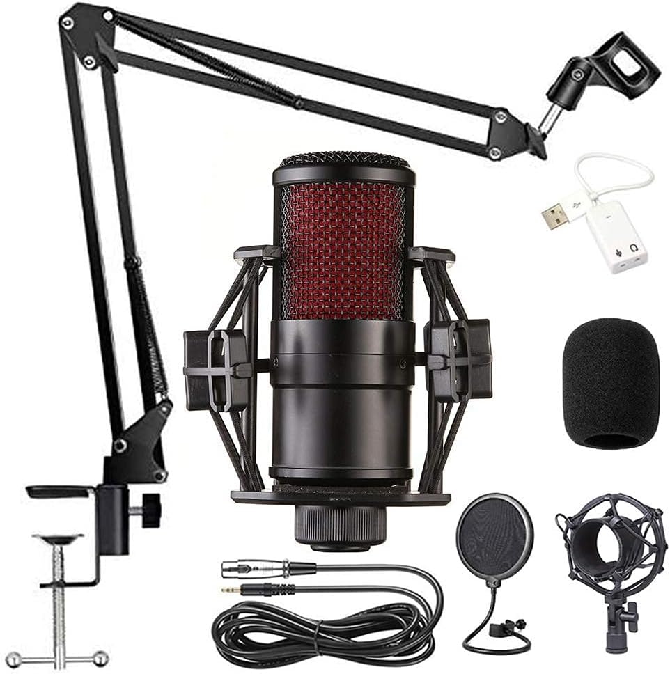 CWCQGH condenser mic Kit V-500 Mic Set gaming mic, Podcast PC Mic to 3.5mm with Adjustable Mic Suspension Scissor Arm, for Studio Recording Broadcasting