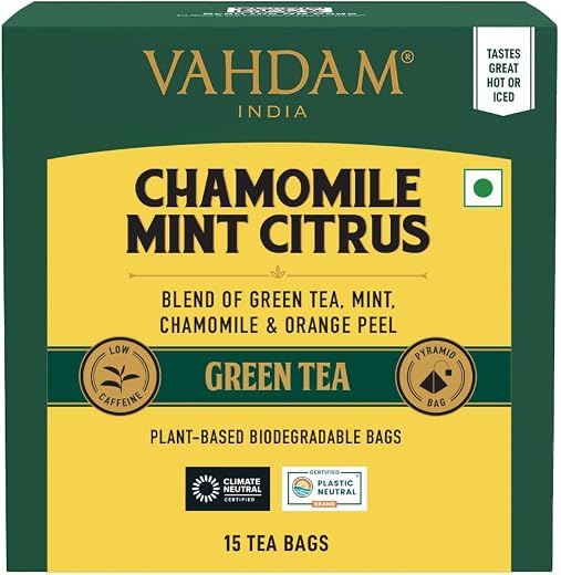 VAHDAM Chamomile Mint Citrus Green Tea | 15 Tea Bags | Refreshing Wellness Green Tea Blend with Real Chamomile, Spearmint...
