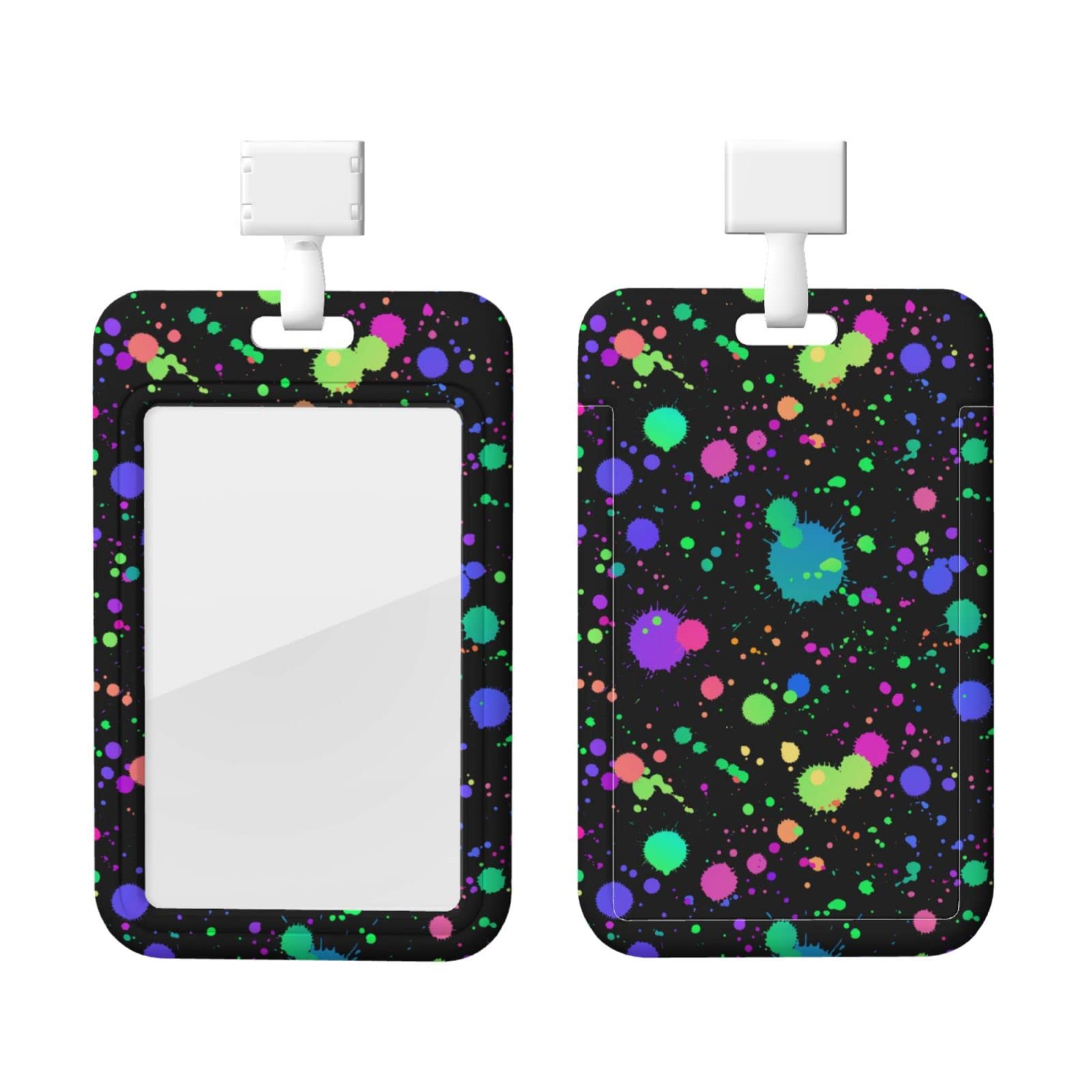 Glow in Dark Splatter Neon Id Badge Holder with Lanyard Id Badge Card Holders for Office School Teacher Student Driver Nurse Doctor