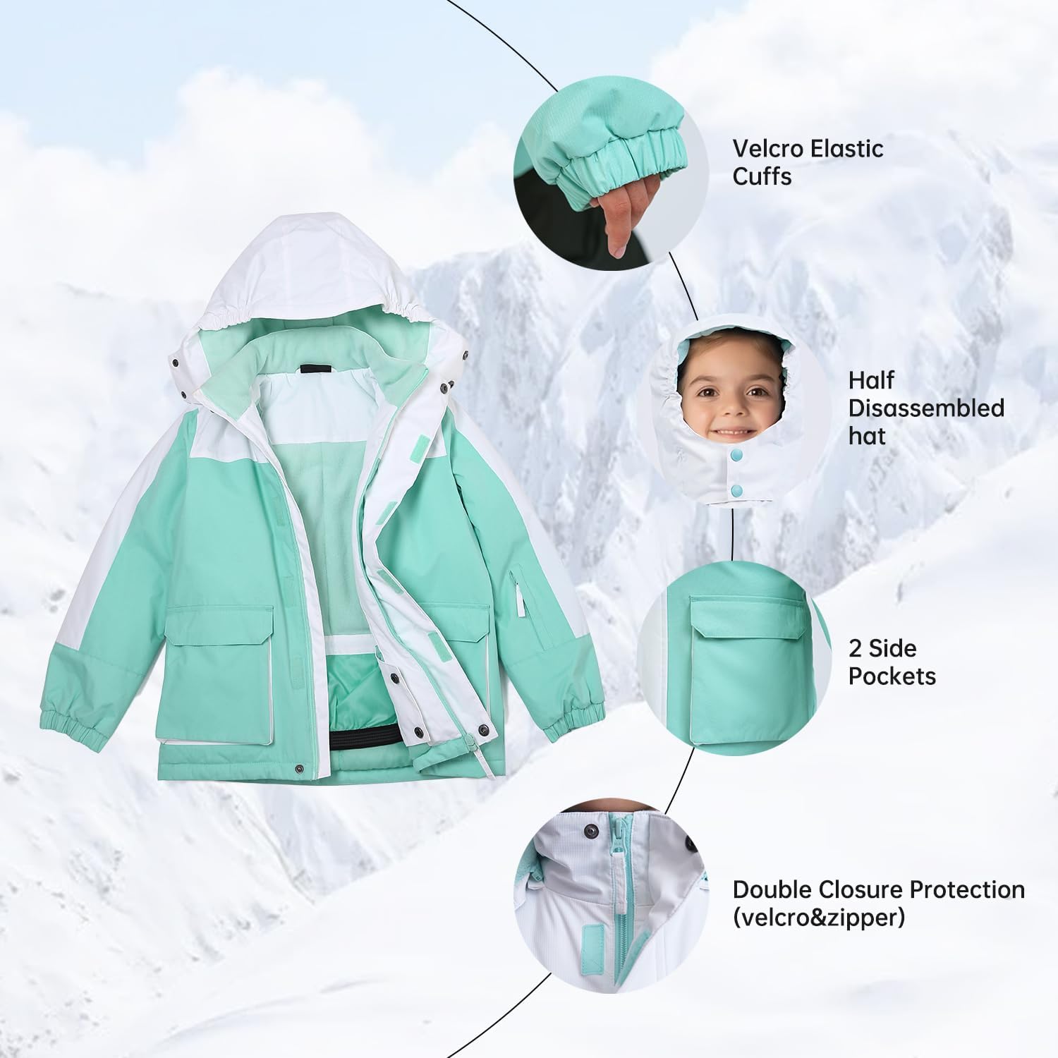 Girls Waterproof Winter Snow Coat, Kids Ski Snow Jacket for Girls, Warm Fleece Lined Winter Jacket with Hood - Image 4