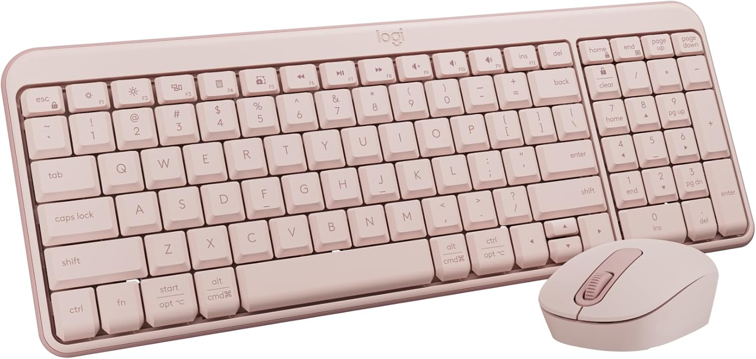 Logitech MK250 Bluetooth Wireless Mouse and Keyboard Combo: Fast & Easy Connectivity, Compact Wireless Keyboard, Ambidextrous Mouse, Durable Build - Windows/MacOS - Rose Rose Combo