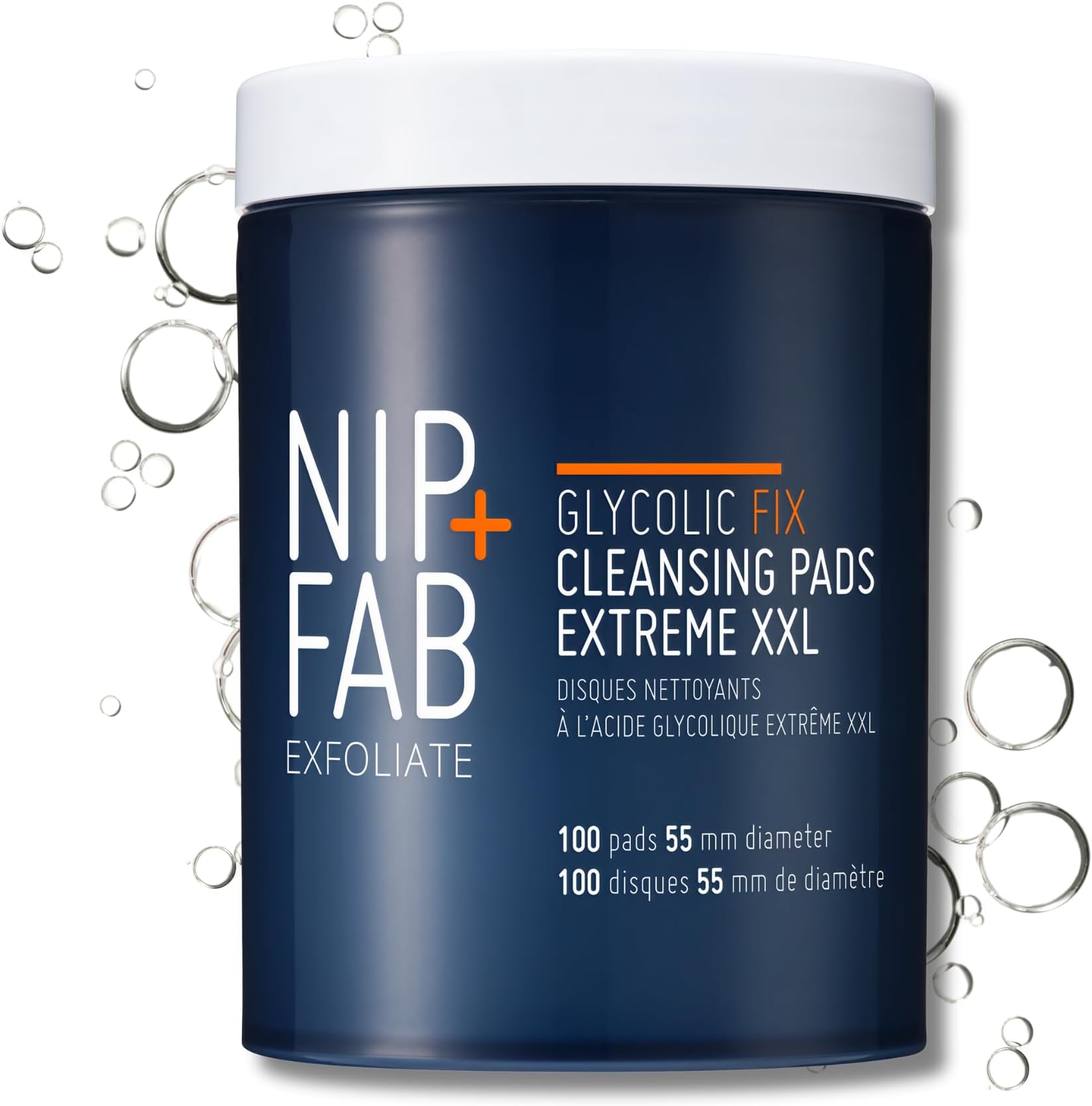 Nip + Fab Glycolic Fix Night Pads Extreme XXL (100 Count) – 5% Glycolic Acid Exfoliating Face Pads with Salicylic Acid – Resurfacing AHA BHA Chemical Peel for Blemishes & Texture