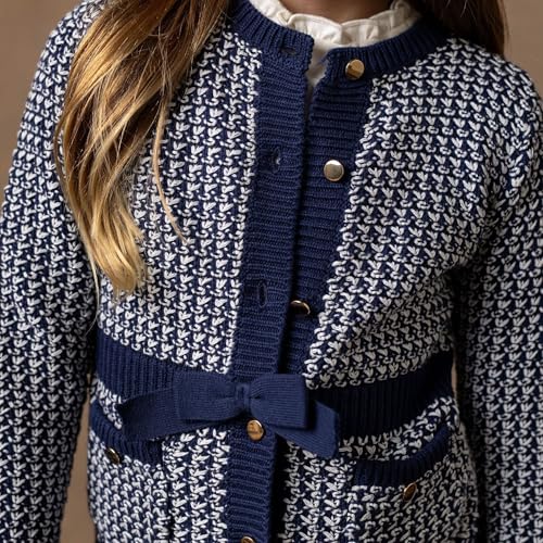 Hope & Henry Girls' Long Sleeve Fancy Cardigan Sweater with Stripe Trim4