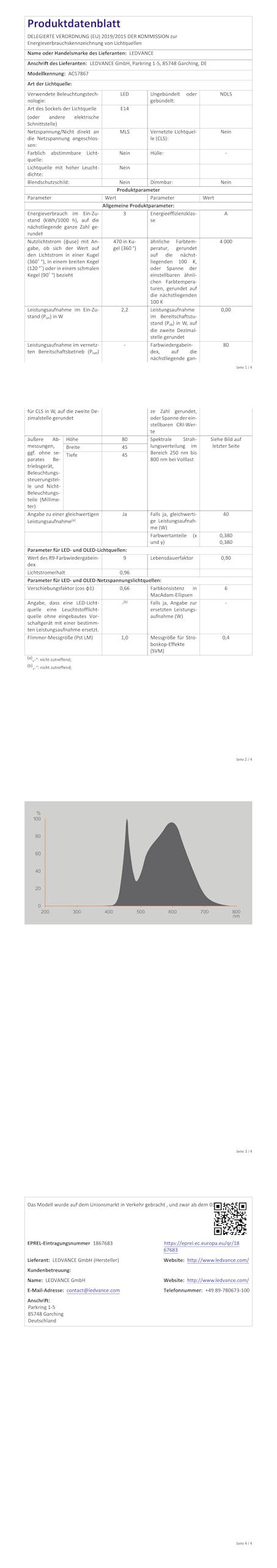 Osram Energy Class LED-Lampe in klassischer Miniballform, 2.2 W / 470 lm, EEK A, kaltweißes Licht (4000 K), CRI 80, aus gefrostetem bleifreiem Glas, E14 Sockel, IP20, 45 mm DM,6-Pack