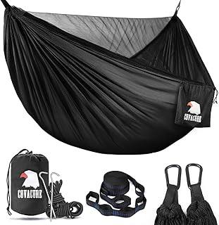 COVACURE Hängematte Outdoor Hängematte mit Moskitonetz - 350kg Belastbarkeit für 2 Personen 290 x 140 cm Ultraleicht Hammock Reise Gadgets für Camping Garten Survival Wander (Schwarz)