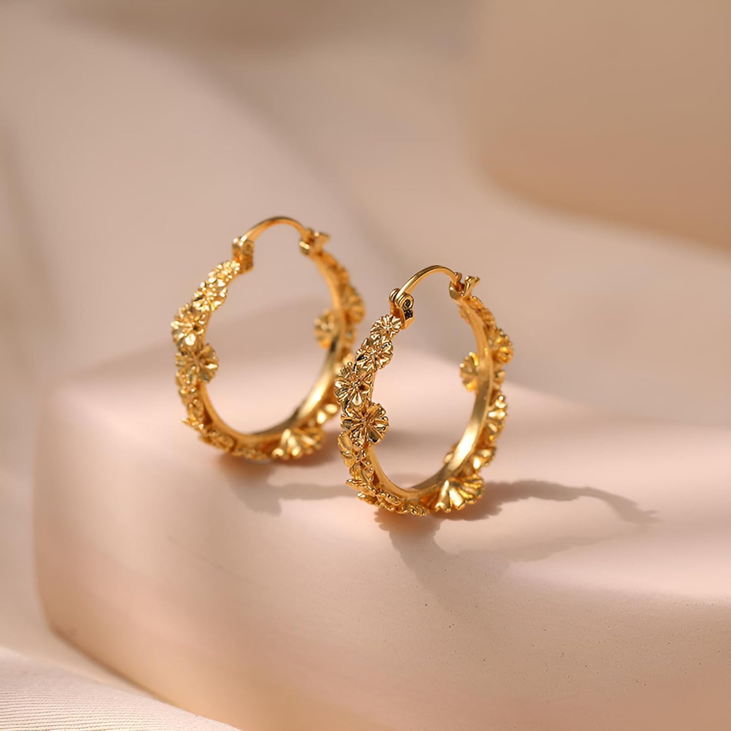 Chunky Gold Plated Flower Hoop Earrings for Women Trendy Colorful Daisy Earrings Statement Earrings Vintage Boho Jewelry - Image 6