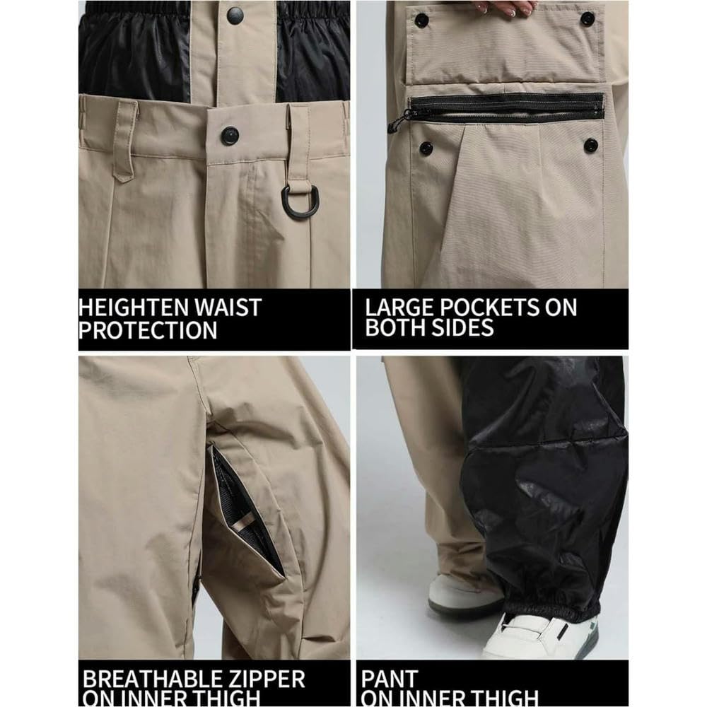 GLDFW - Pantaloni da snowboard super larghi da uomo, impermeabili, antivento, abbigliamento sportivo, isolati, vestibilità larga, pantaloni da sci per il freddo
