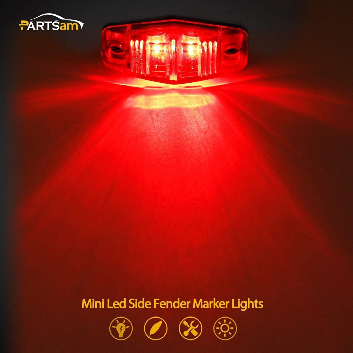 Partsam 10 Amber + 4 Red 2.5" Inch Mini Oval Trailer Fender Marker Clearance Lights 2 Diodes Clear Lens, Surface Mount Mini Rectangular Led Marker Lights