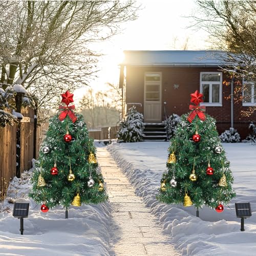 VINGLI 30 Inch Solar Christmas Tree, Outdoor Christmas Tree with 8 Flashing Light Modes for Garden, Courtyard, and Roadside Fence, Fast Charging & Long Lasting, 2PCS