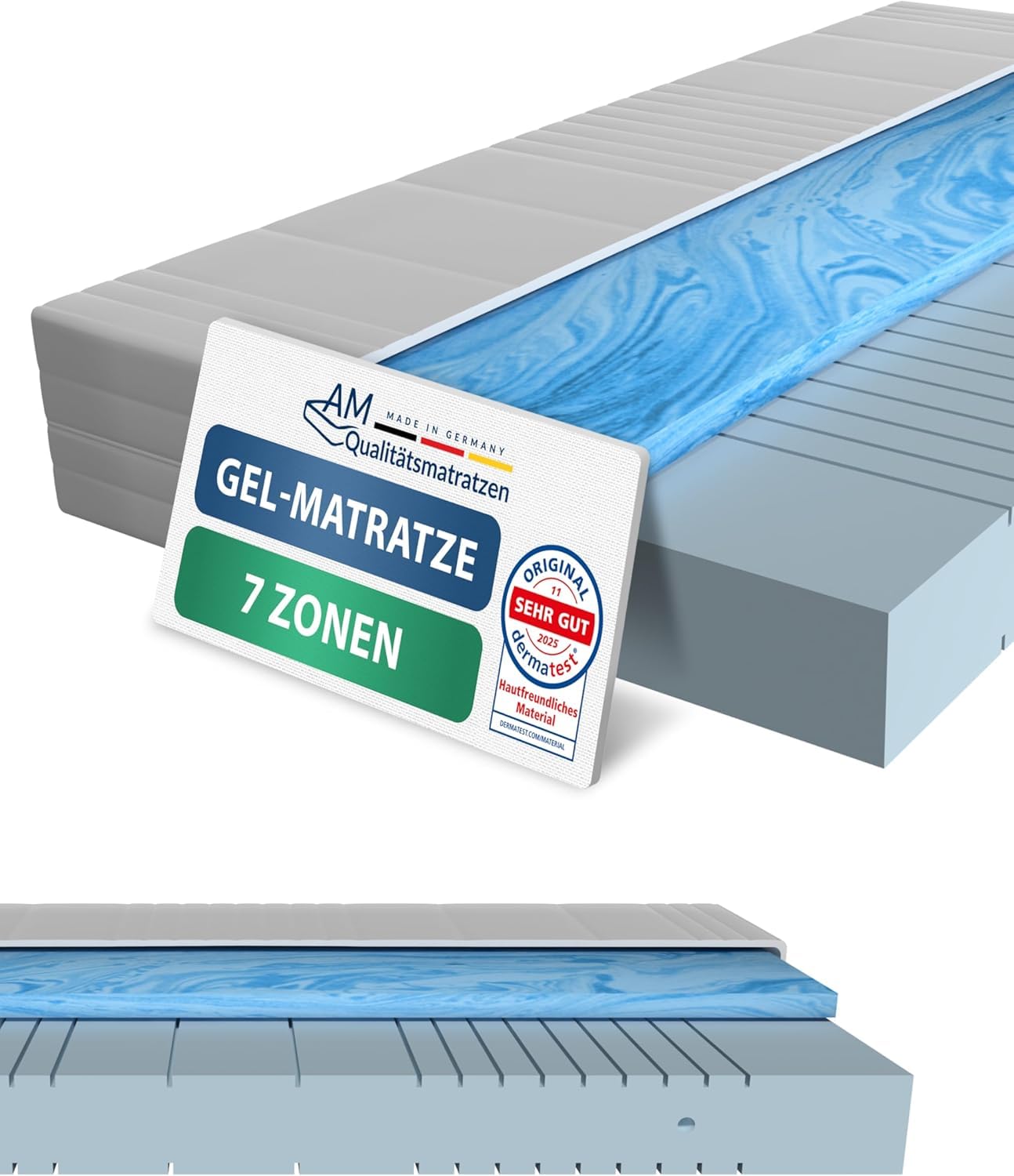 AM Qualitätsmatratzen – Gelschaum-Matratze 90x200cm H3 – Hochwertige Matratze mit 4cm Gelschaum-Auflage – 20cm Höhe – Made in Germany – 90 x 200
