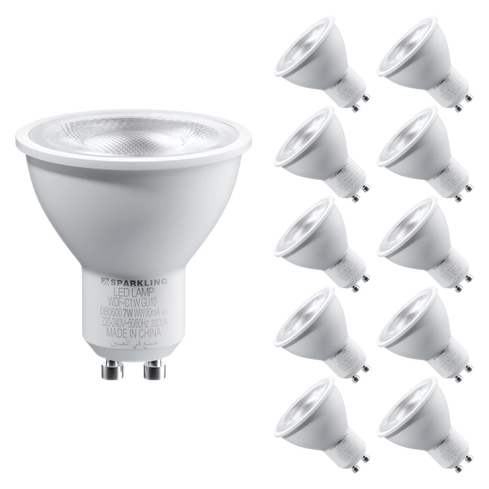 Sparkling Wonderful GU10 LED Bulbs,WONDERFUL Dimmable 7W LED Light Bulbs Equivalent 50W Halogen,3000K Warm White,532LM Bulb Replacement for Recessed Track Lighting,Spotlights,Home Lighting,Pack of 10