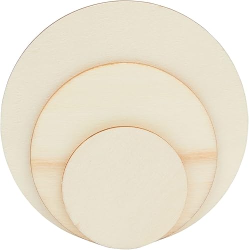 Miniatura 7 de Bright Creations Juego de 130 cuadrados y círculos de madera sin terminar para proyectos de leña, manualidades (3 tamaños/forma), kit de combustión