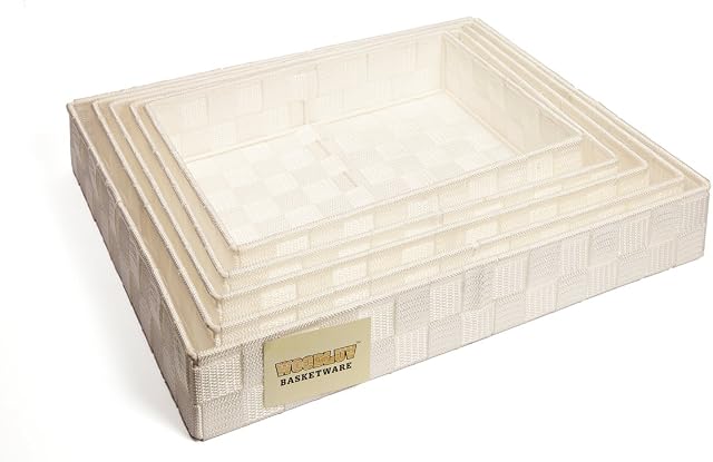Set of 5 Woven Strap Paper Tidy Storage Basket - White