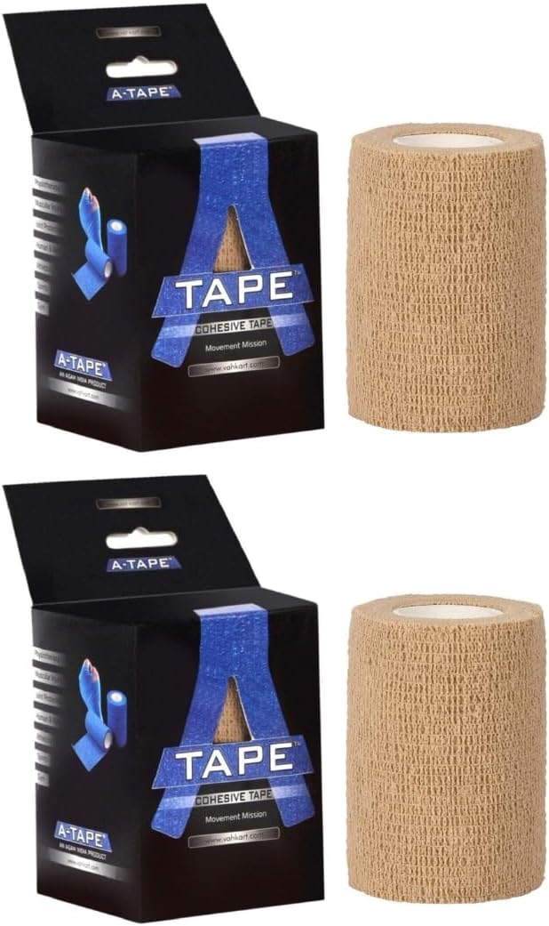 A-Tape Cohesive Crepe (7.5cm X 4.5 mtr, Pack of 2) Elastic Self Adherent Crepe Bandage Breathable Self Adhesive Cohesive Bandage for Humans & Pets (Dogs, Cats, Birds) (7.5 cm) (Beige)