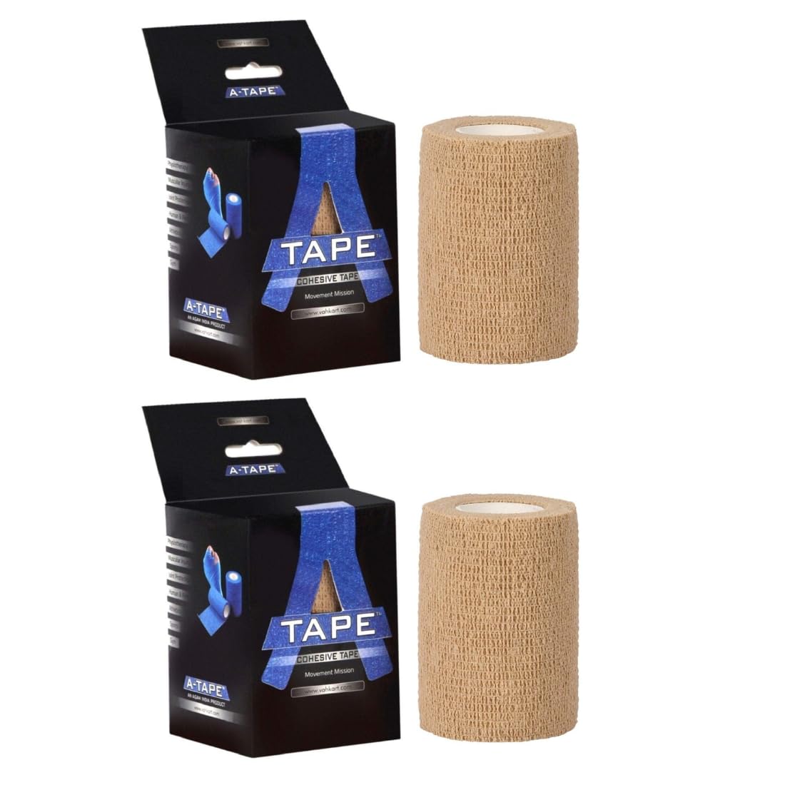 A-Tape Self Adhesive Bandage Breathable Cohesive Bandage Wrap Rolls Elastic Self-Adherent Tape for Stretch Athletic,Sports,Wrist,Ankle-7.5 Cm Pack of 2 (Beige)