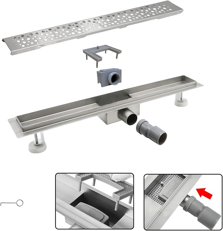 NC Zuhanylefolyó 80cm Rozsdamentes Acél Siphonnal Szőrszűrővel Teljes Szett