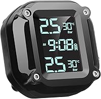 Vista 1 de GoolRC Sistema de monitoreo de presión de llantas de motocicleta inalámbrico con carga USB TPMS para motocicleta con 2 sensores externos, pantalla