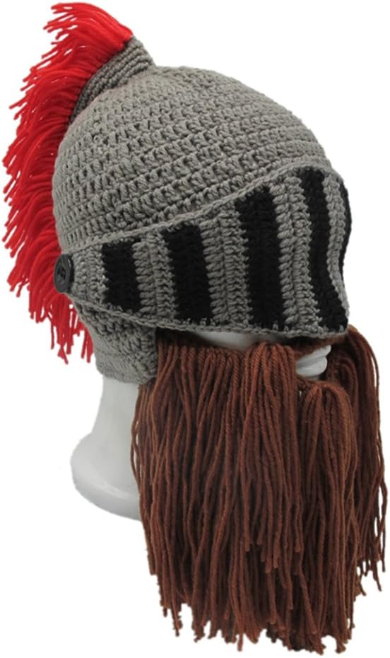 Viking Hat with Horns Funny Barbarian Vagabond Beard Beanie Hats for Men image 3