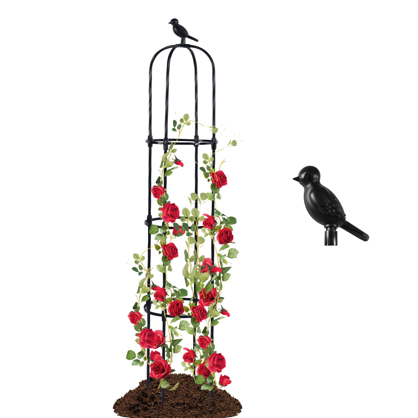 Lalahoni Garden Trellis for Climbing Plants Outdoor, Plant Support for Potted Flowers Vegetable Vine Indoor Outdoor, Garden Obelisk, 6ft Tall Rose Trellis, Black, 1pc