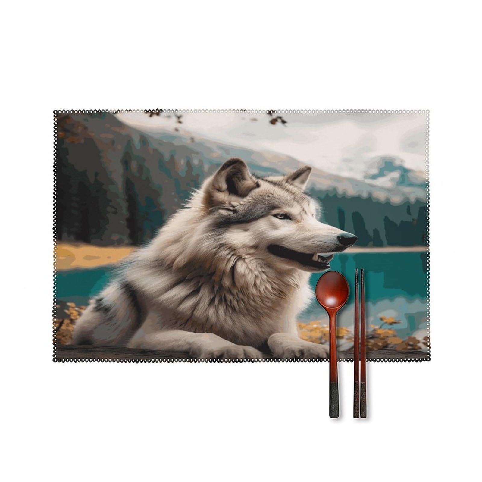 Fekiloot Style Fun Animal Wolf Placemats Set Of 6,Table Mat