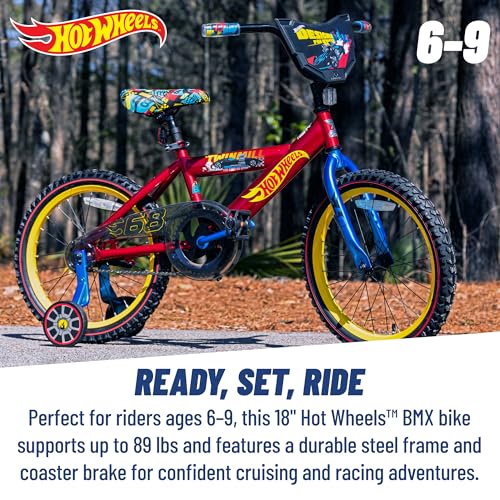 Image of Dynacraft Hot Wheels BMX Bike for Boys, 12-18 Inch Kids Bike, Ages 3-9, Rev Grip Handlebar Feature, Red & Black