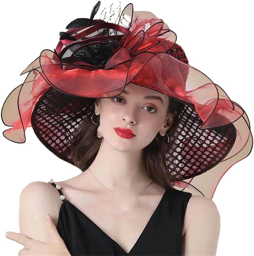 Women's Organza Big Wide Brim Fedora Charming Hat Party Formal Church Hat