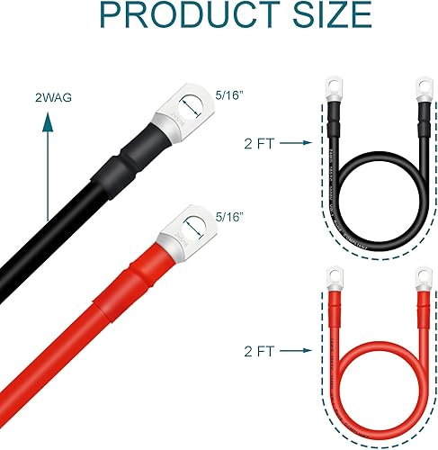 Miniatura 102 de Cables de batería 4 AWG con terminales de cobre de 3/8 pulgadas (2 piezas de 1 pie)