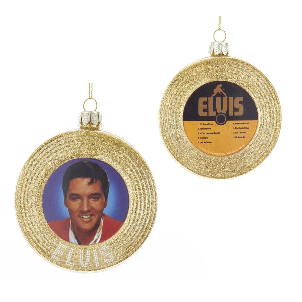 Kurt S. Adler Elvis Presley Gold Record Glass Christmas Tree Ornament Decoration 3.5 In EP4182