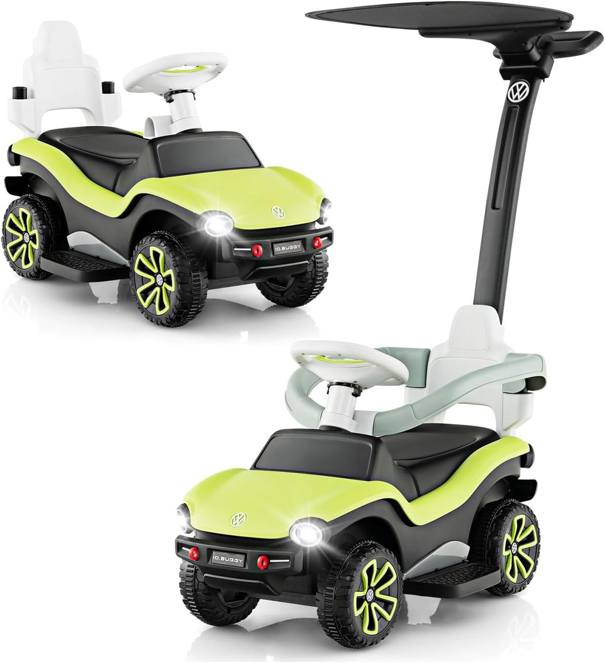 3-in-1 Kids Ride-On Push Volkswagen with Adjustable Handle, Removable Canopy & Guardrails, Music, Horn, Suitable for 12-36 Months