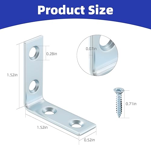 Miniatura 2 de Paquete de 40 soportes de esquina en L, soportes pequeños de metal en L para madera, soportes de acero de 1.5 pulgadas en ángulo recto para estantes