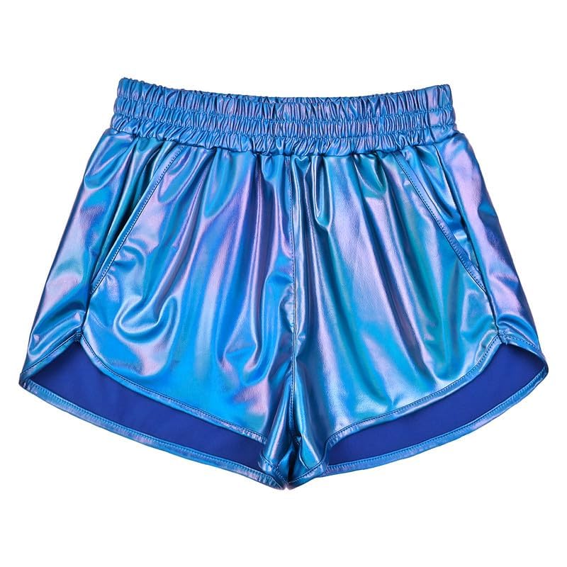 Image of Perfashion Women's Metallic Shiny Shorts Sparkly Hot Yoga Outfit