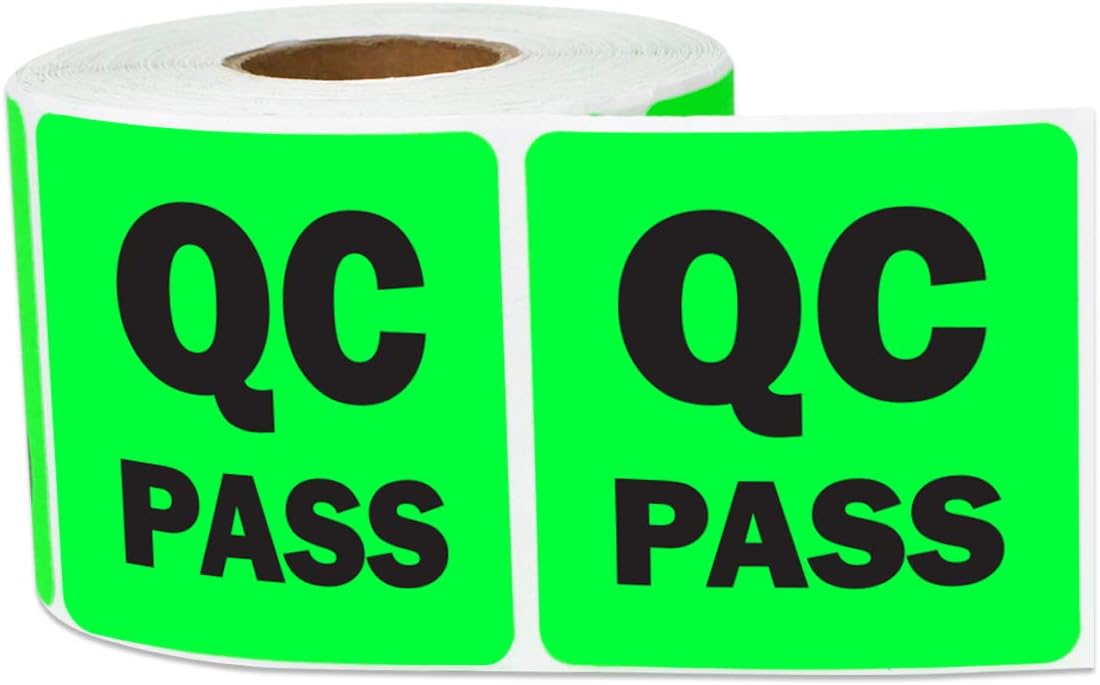 300 Pieces 2"x 2" Quality Control - Pass Label QC Approval Sticker Production Line Labels for Warehouses, Inspection, Inventory Marker - Green