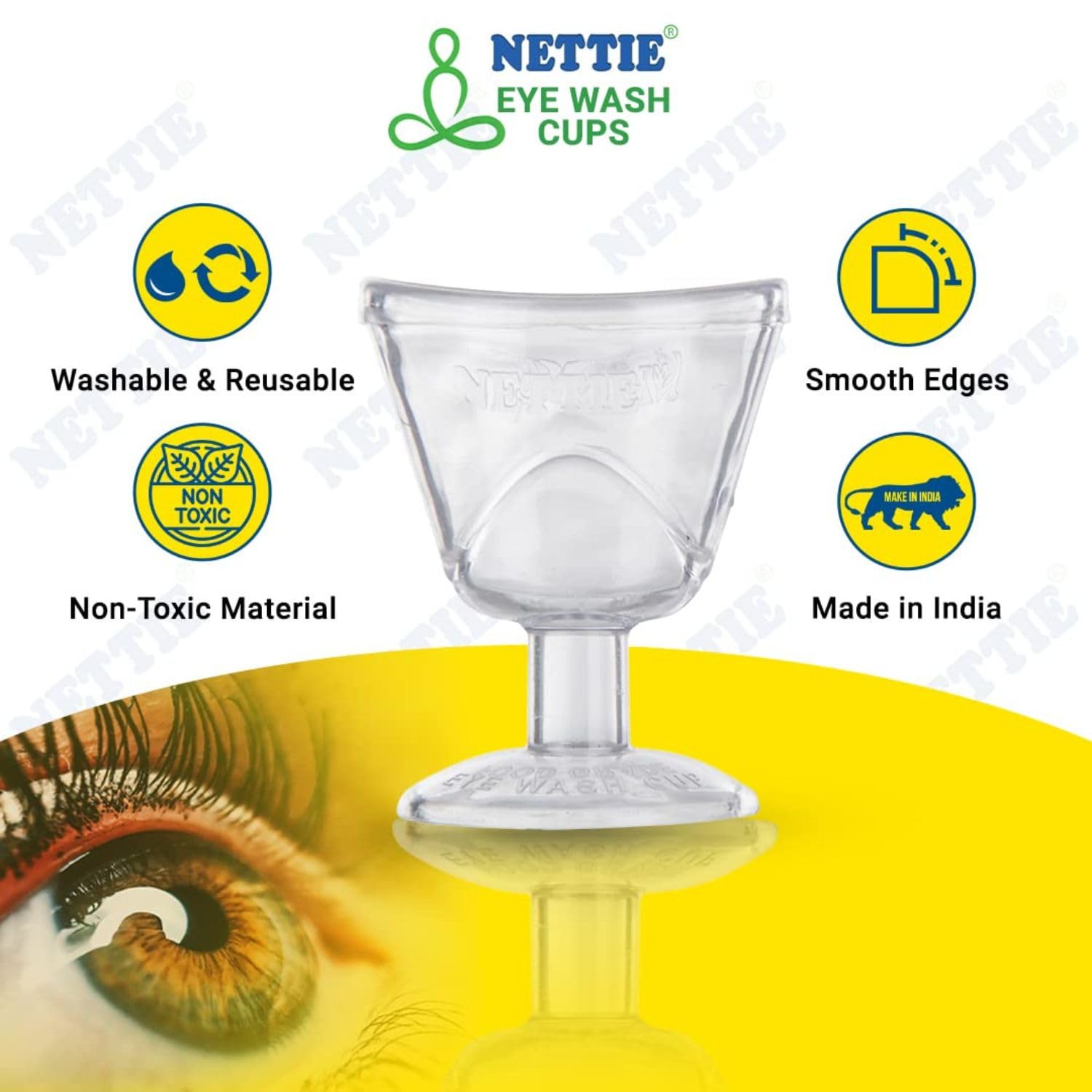 NETTIE Jal Neti Pot (300ml, BPA-Free) + 2 Eyewash Cups | With Pouch & Guide | Sinus, Cold, Allergy Relief & Eye Detox | Nasal & Eye Cleansing Combo, Food Grade, Transparent Cups 3